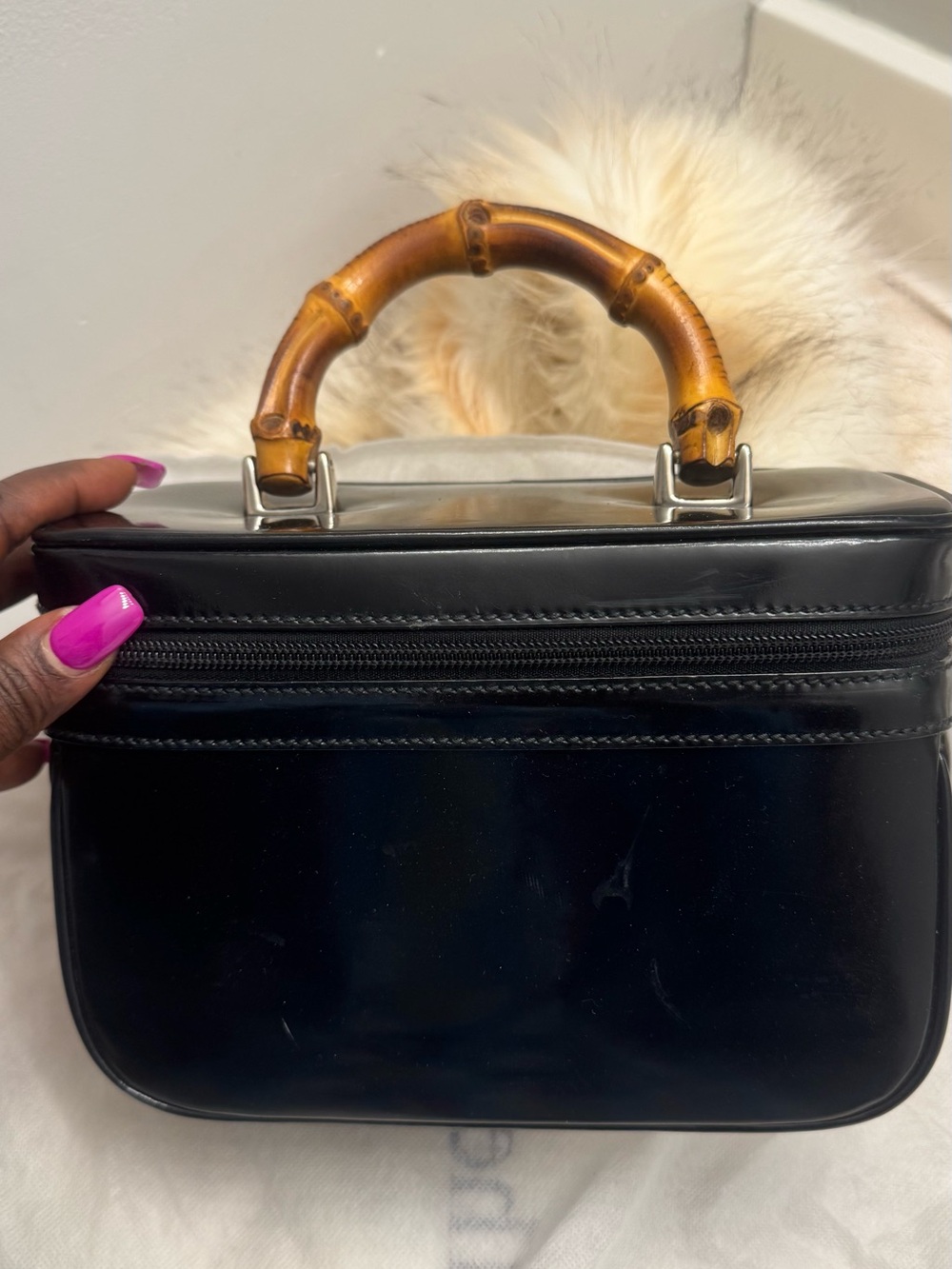 Gucci Patent Bamboo-Handle Top-Handle Bag